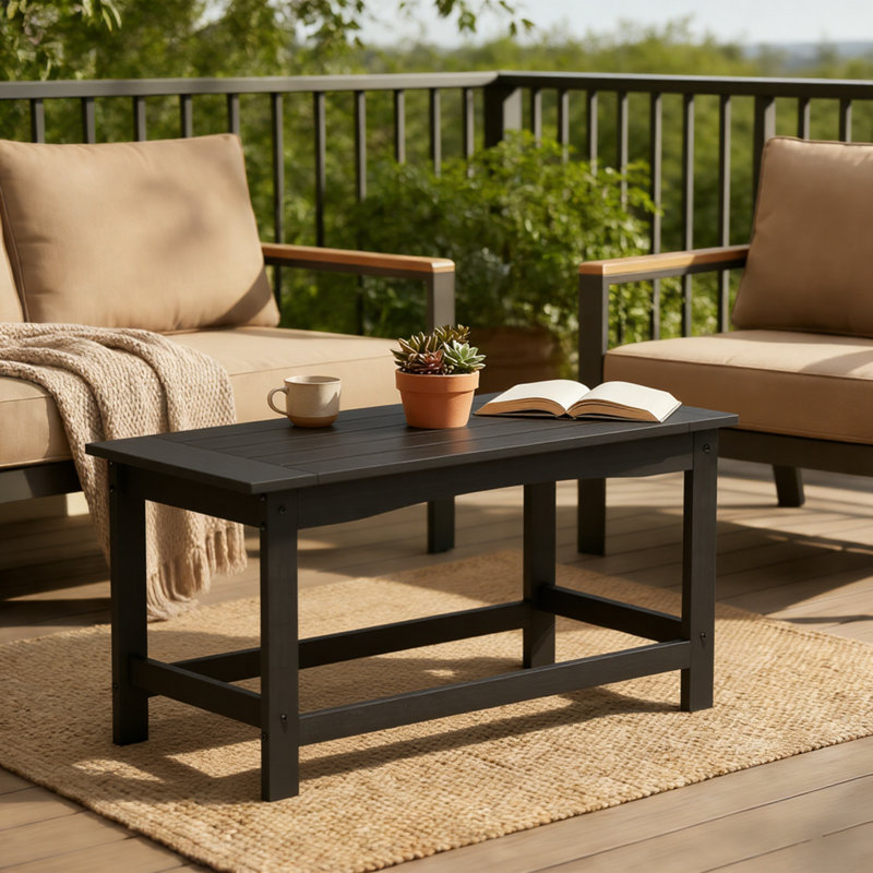 Table basse rectangulaire d'extérieur en PEHD l 35,4 po x P 17,5 po x H 16 po, Noir