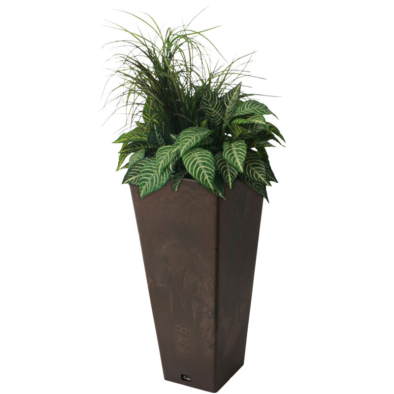Valencia 10.5"x24"H Square Planter with Water Tray, Brown