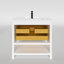 Meuble-lavabo autoportant avec tablette ouverte de 36 po Roshan en blanc mat avec plateau en marbre de Carrare-1379375549