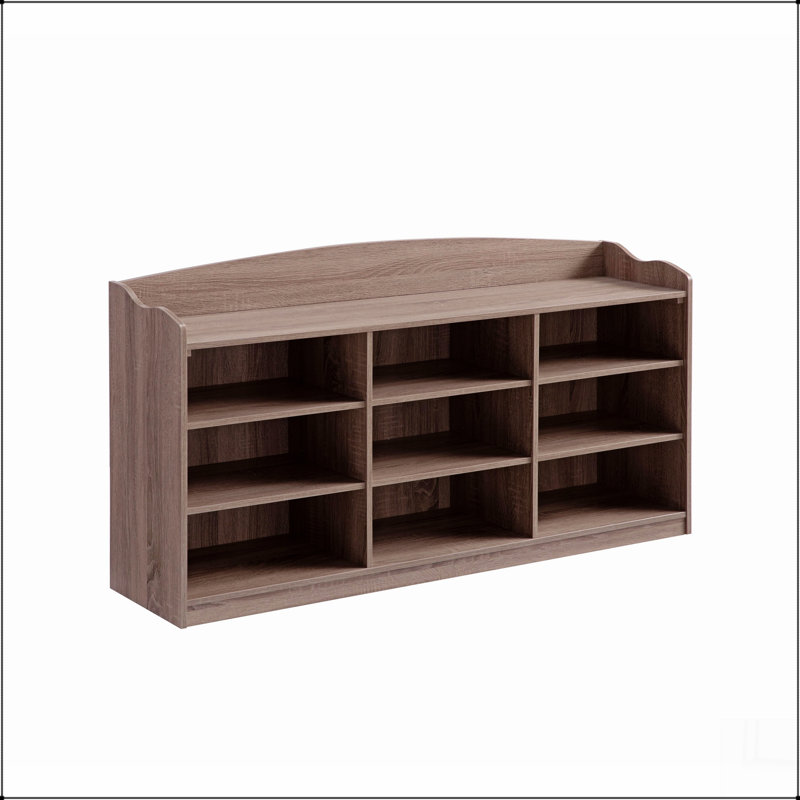 Wooden Shoe Storage Bench, Nine Storage Shelves, Entryway Organizer, Dark Taupe, Taupe