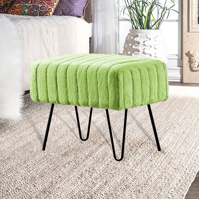 48.3cm Wide Rectangle Solid Colour Standard Ottoman, Nile Green Faux Fur