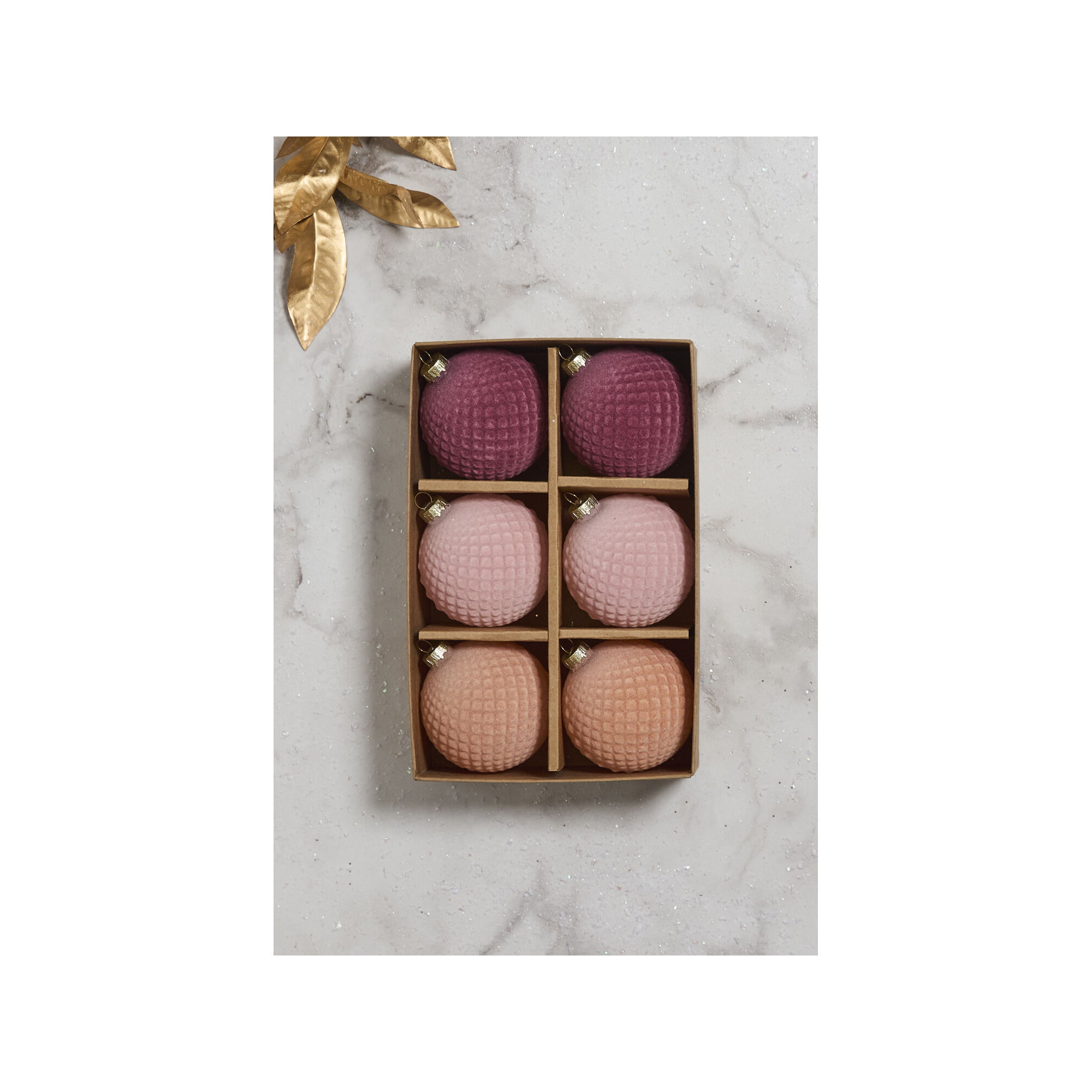 Rosy Velvet Ornament Set of 6 - 3"