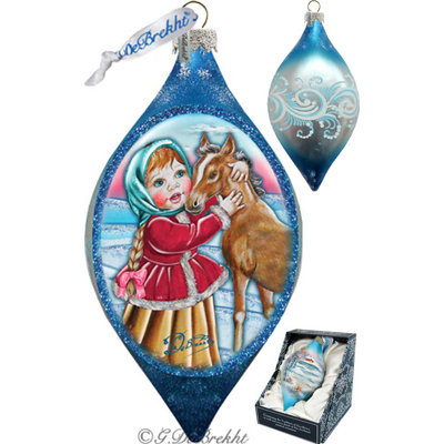 Collection de splendor de noël en verre de cheval fille avec gouttes de cheval