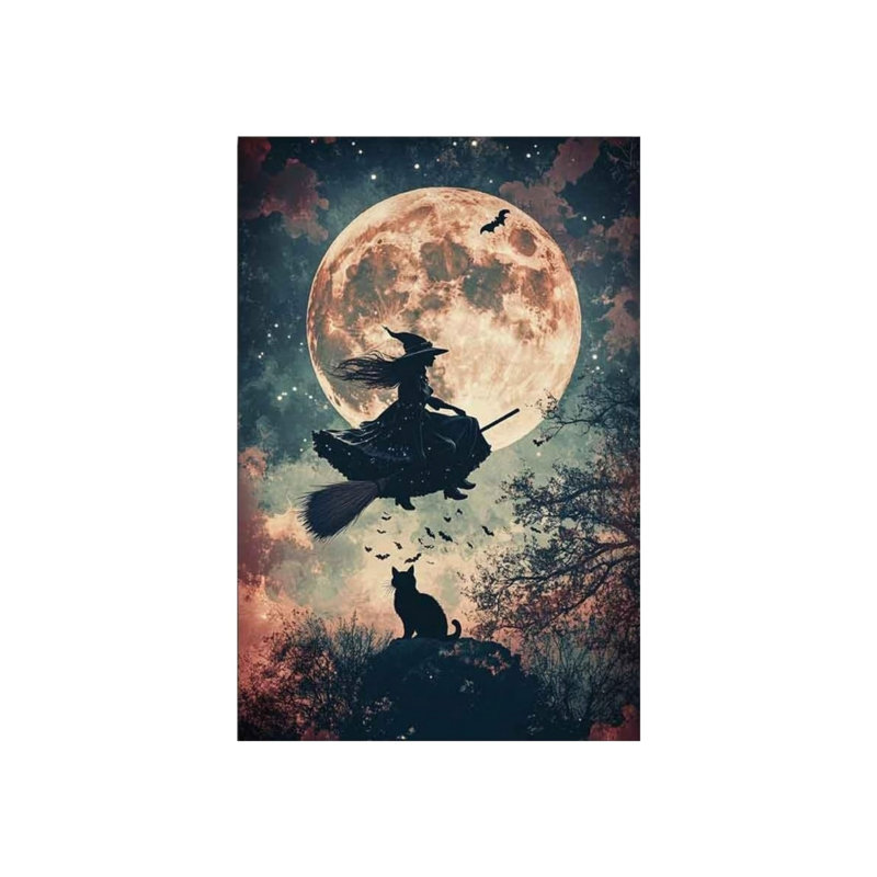Art mural 24 po x 36 po Witch and Black Cat