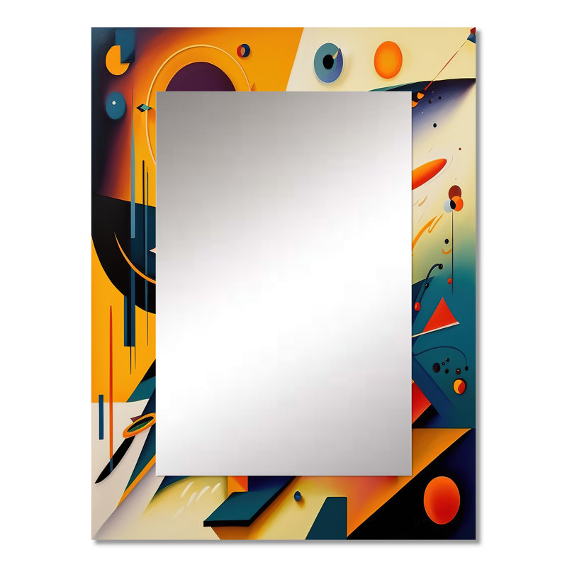 Multicolore géométrique orange formes II - miroir mural géométrique, miroir décoratif moderne, art imprimé en métal