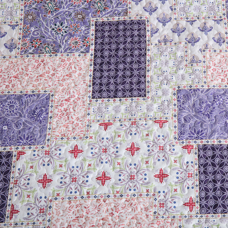 Ensemble de courtepointe réversible 3 pièces Patchwork - Couvre-lit léger en microfibre pour toutes les saisons