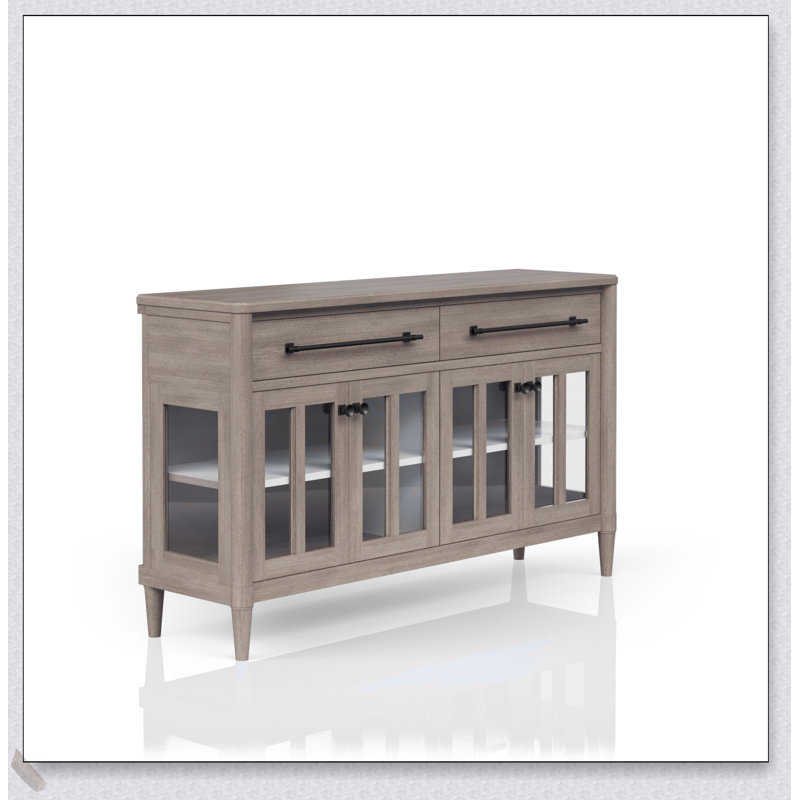 Round Expandable Dining Table Set with 4 Ladderback Chairs, Glass Door Server, and Display Case for Versatile Home Use