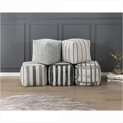 Ottoman Modern Multi-Color Jacquard Fabric Footstool, Non-Slip Seating Pouf for Living Room | Multicolor | Textile