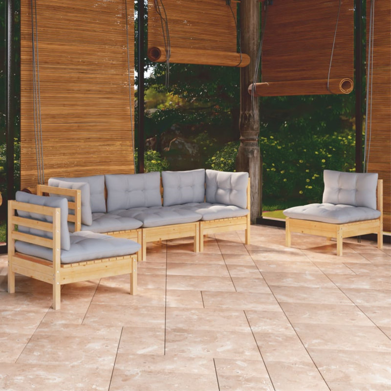 Ensemble de conversation modulaire avec coussins 5 pièces Tochkin, Gris, Chêne