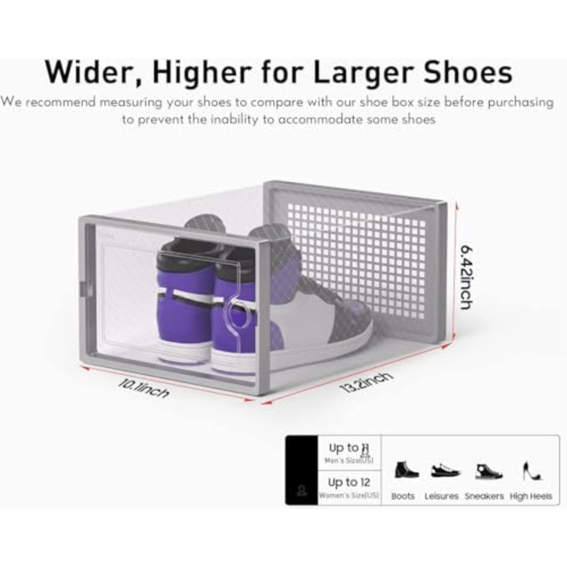 Ensemble de 12 boîtes de rangement pour chaussures X-Large, 6.42" H x 10.1" W x 13.2" D, Gris