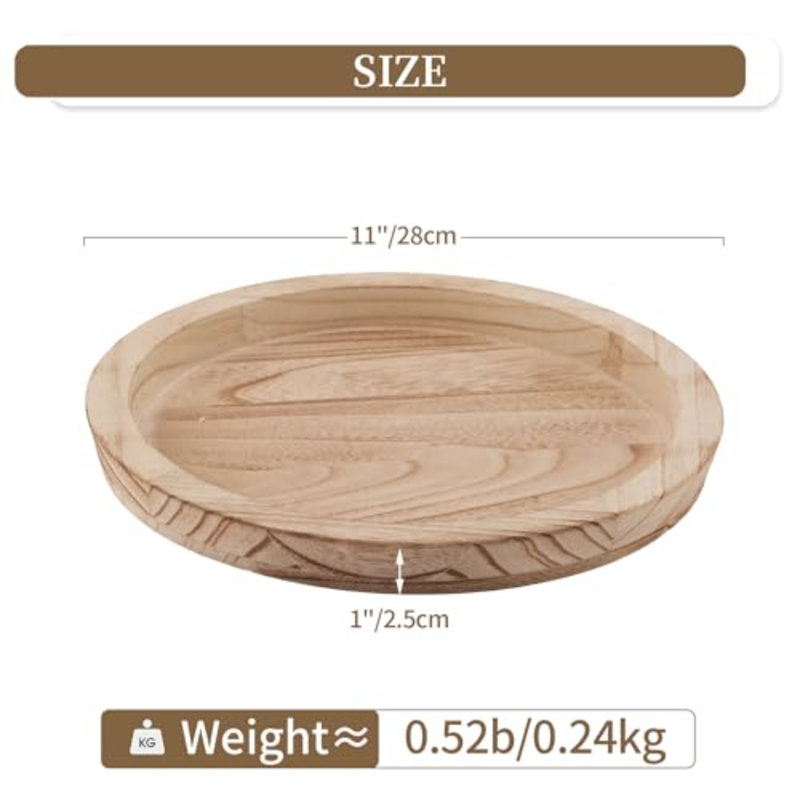 Rustic Wooden Serving Tray: Round Wood Decorative Tray Rustic Centerpiece Candle Holder Trays Farmhouse Ottoman Tray For Decor Kitchen Counter Home Decor For Coffee Table