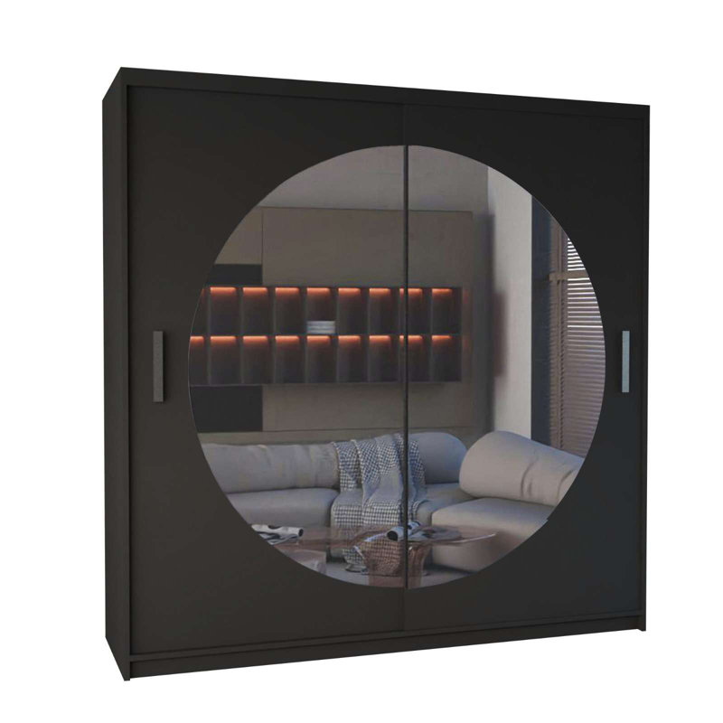 Cevahir 2 Door Manufactured Wood Wardrobe, Black, 217cm H x 150cm W x 62cm D