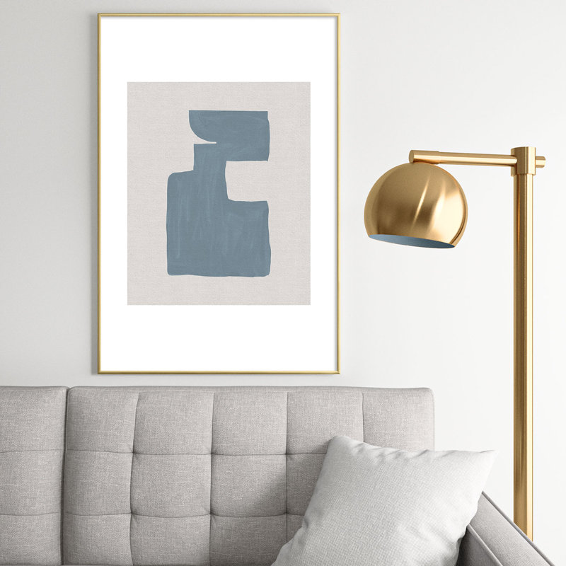 Mid Century Blue III - seul cadre imprimé, H 36 po x l 24 po, Or