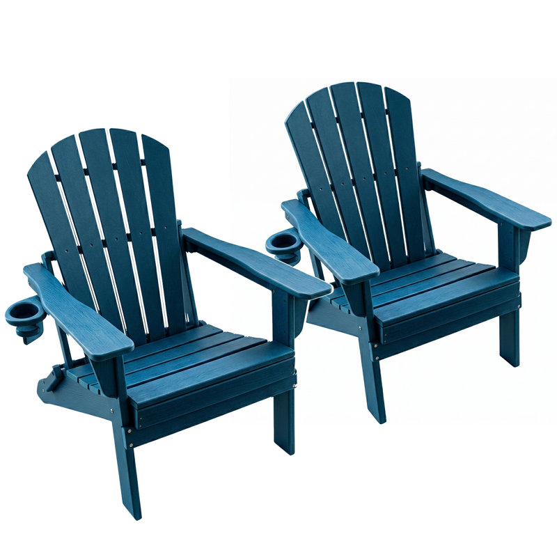 HDPE Folding Adirondack Leisure Chair - Large Space, Suitable For All Weather, Supports Multiple Cup Types, Low Maintenance Needs, Weighs 400 Pounds, Navy Blue 2PCS