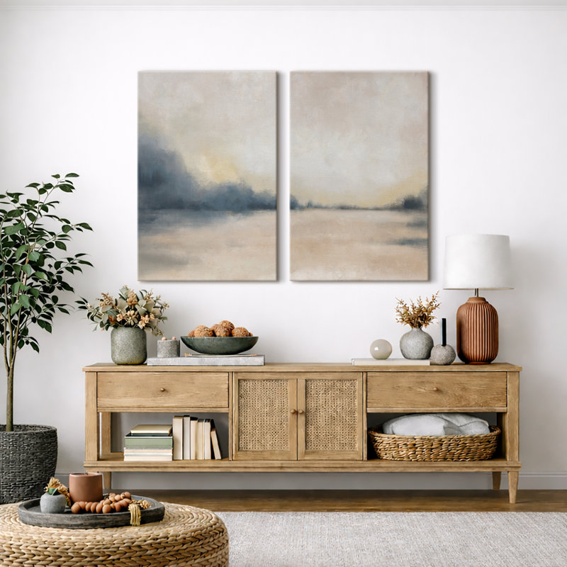 «Landscape Abstract Shapes Illustration», reproduction encadrée sur toile, 2 pièces, H 36 po x l 48 po, Toile tendue