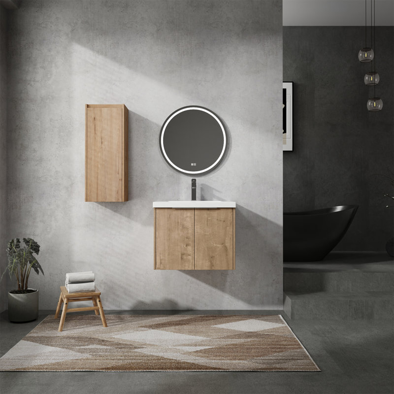 Meuble-lavabo mural avec lavabo et armoire latérale, 24"