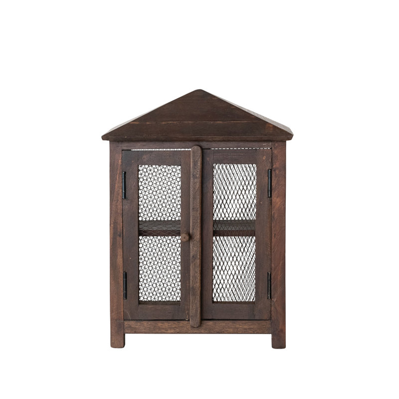 Armoire en bois avec portes grillagées en métal et tablette