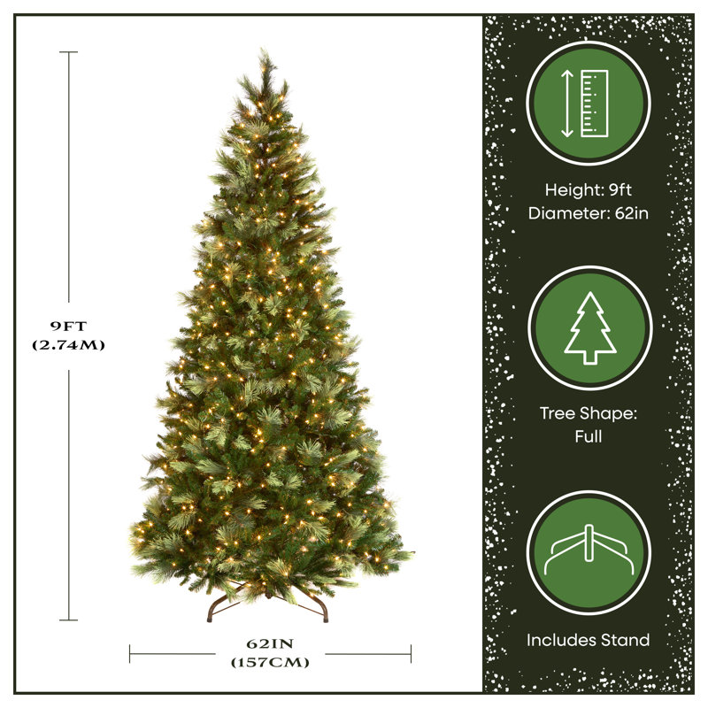 9' Charleston Pine Hinged Tree With 600 Clear Lights