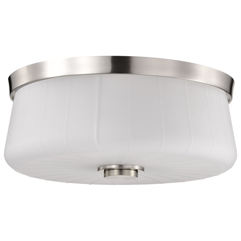Burov - Plafonnier encastré 3 lumières - Verre blanc gravé, Nickel brossé