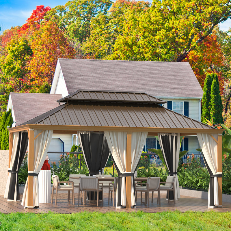 18 Ft. W x 12 Ft. D Aluminum Patio Gazebo, Brown/Gold