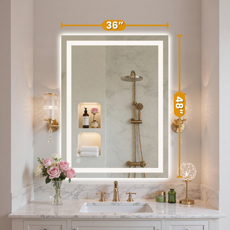 Moxon Anti-Fog Dimmable LED Bathroom Vanity Mirror, 36" x 48"