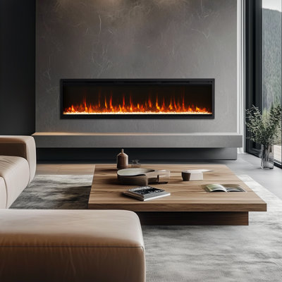 Puraflame Pyra 60 Inch Smart Electric Fireplace - 12 Colors Of Flame & Ember, Adjustable Flame Speed, Recessed/Wall-Mount, 750/1500W Heater, Child Lock, Compatible With Alexa And Google Assistant