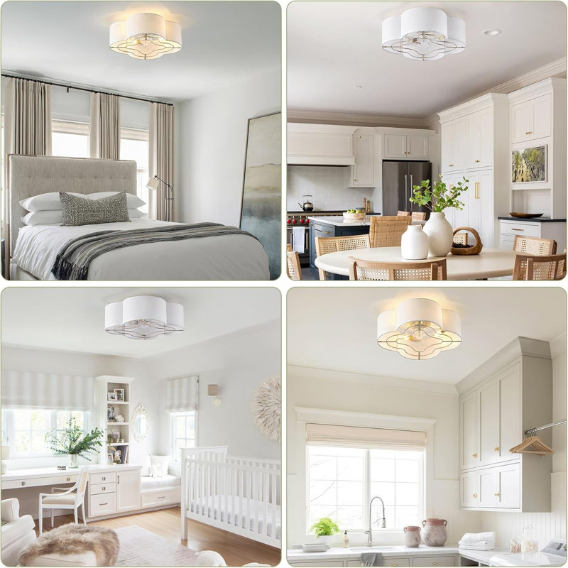 Caged Ceiling Fan with Light, Rattan Flush Mount Ceiling Fans with Lights Remote Control, Low Profile Fabric Enclosed with 6 Speeds for Bedroom, Living Room, Foyer, Nursery