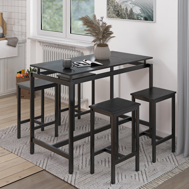 Bar Table Set MDF 5-Piece Black Space-Saving