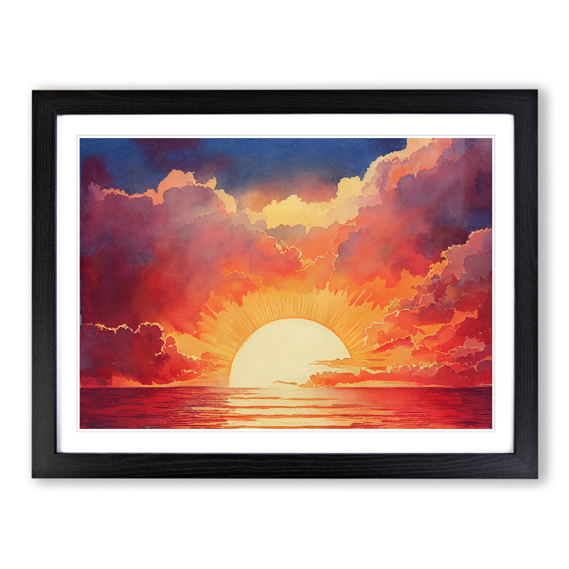 Welcoming Sunset Seascape - Framed Print, Black Framed, 46cm H x 64cm W x 2cm D