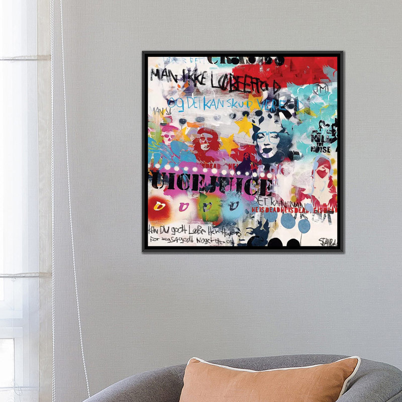 « jus » par sean punk, impression sur toile, H 18 po x l 18 po x P 1,5 po, Toile avec cadre noir, Pas de tapis