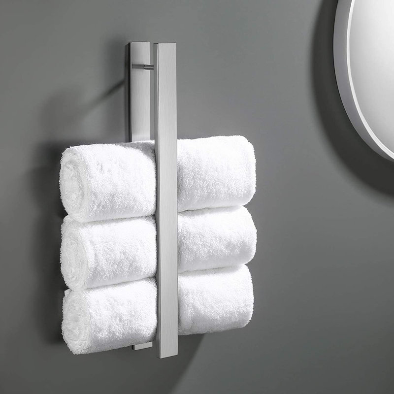 Modern Bathroom 16-Inch Adhesive Towel Rack No Drilling Stainless Steel Rectangular Wall Mounted Towel Bar, for Bathroom