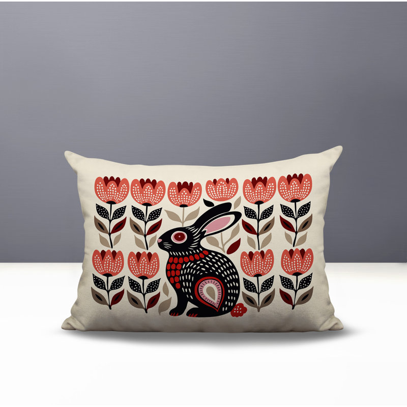 Coussin lombaire réversible intérieur / extérieur Zuko Rabbit, Rectangle H 18 po x l 25 po, Rouge
