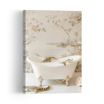 Baby Crocodile Milk Bath Vintage Alligator Crocodile Wall Art Print 1 Piece Wrapped Canvas Wall Art