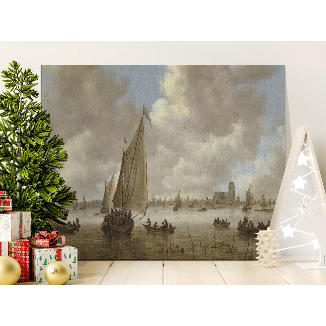 Dutch River Scene Canvas Wall Art, Gallery Wrapped Print, Sailing Ships, Cityscape, Ready to Hang, Archival Quality, Home Decor, Statement