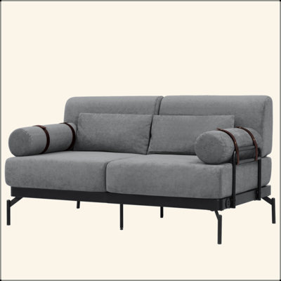 Modern Loveseat Sofa Couch 2-Seater Sofa with Flexible USB Ports , Unique Cylindrical Armrests for Living Room by Wade Logan