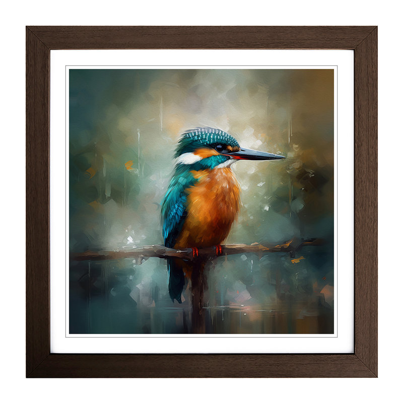 Kingfisher Impressionism - Single Picture Frame Print on Wood, Walnut