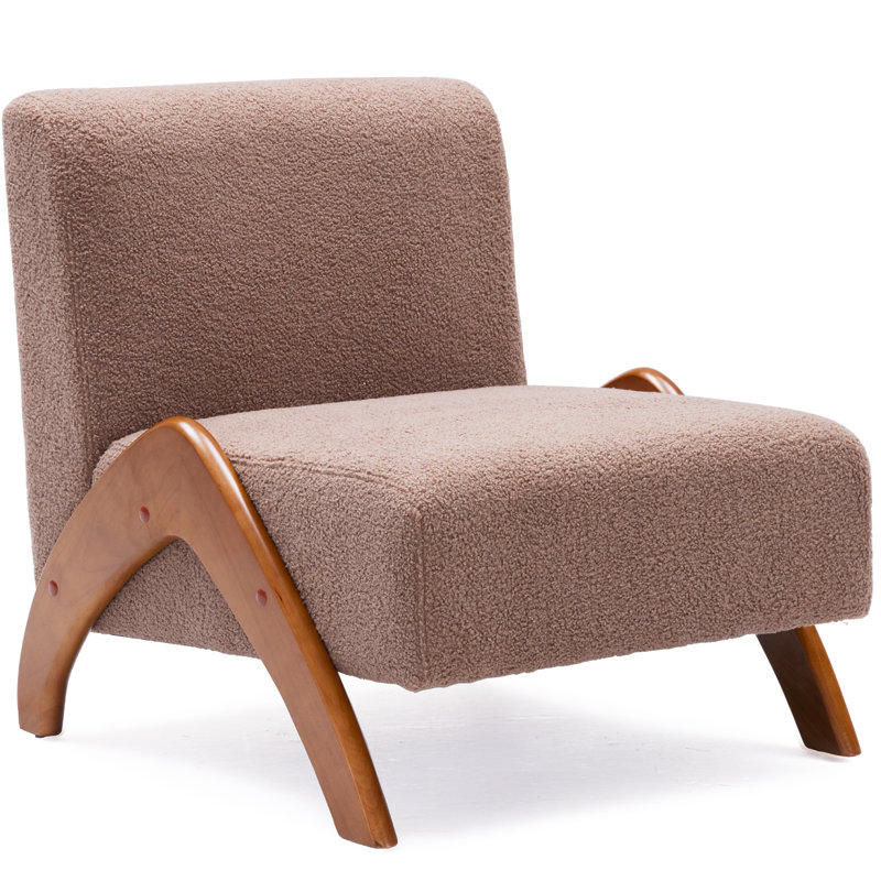Upholstered Accent Chair with Wooden Legs, Brown