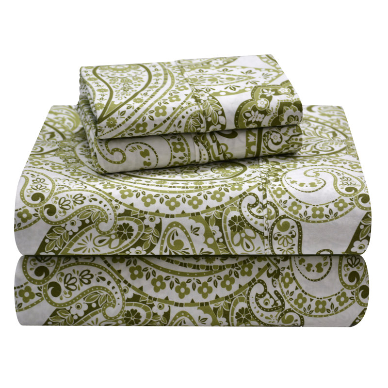 Ensemble de draps 100% coton Pointehaven, Twin XL Sheet Set, Green Paisley