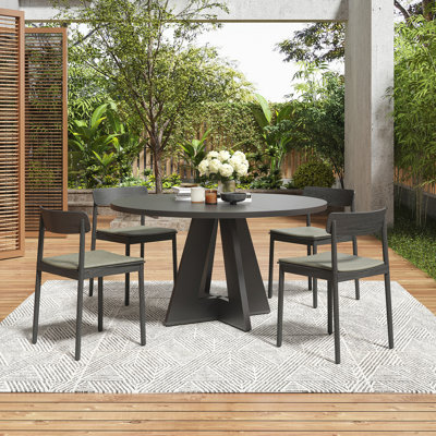 47" Round Dining Table for 4-7 People, Modern Wood Kitchen Table with Sturdy Metal Base, Large Round Dinner Table for Dining Room, Easy Assembly