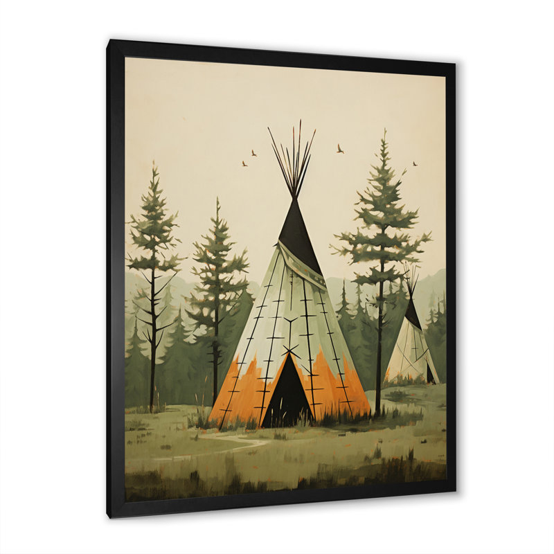 «Green Native Tipi Serenity In Nature II», impression sur toile encadrée, H 32 po x l 16 po x P 1 po, Cadre photo noir