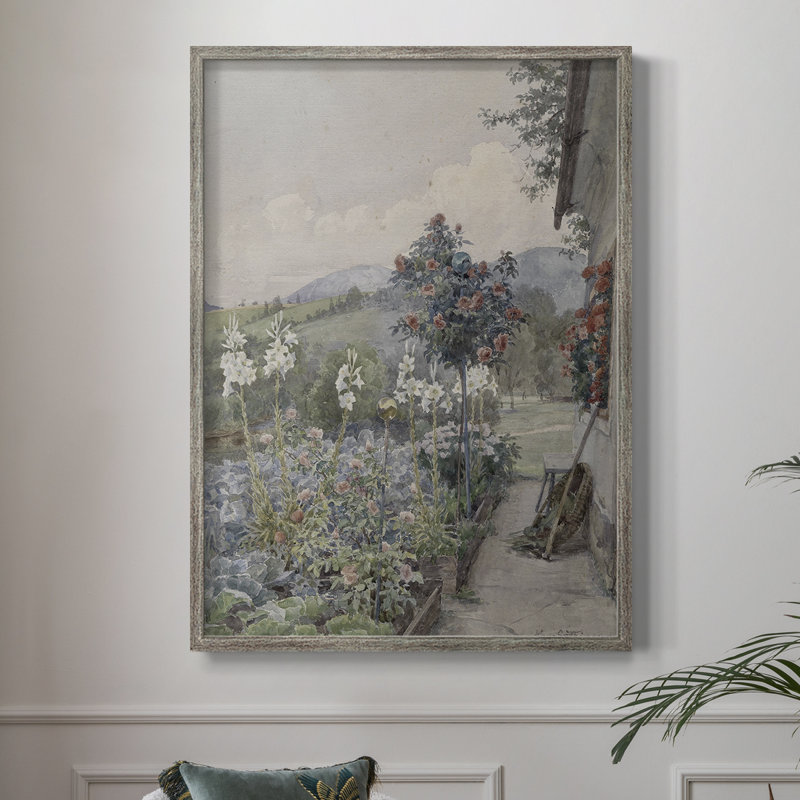 Impression florale vintage encadrée LIX - bois massif, H 30 po x l 24 po