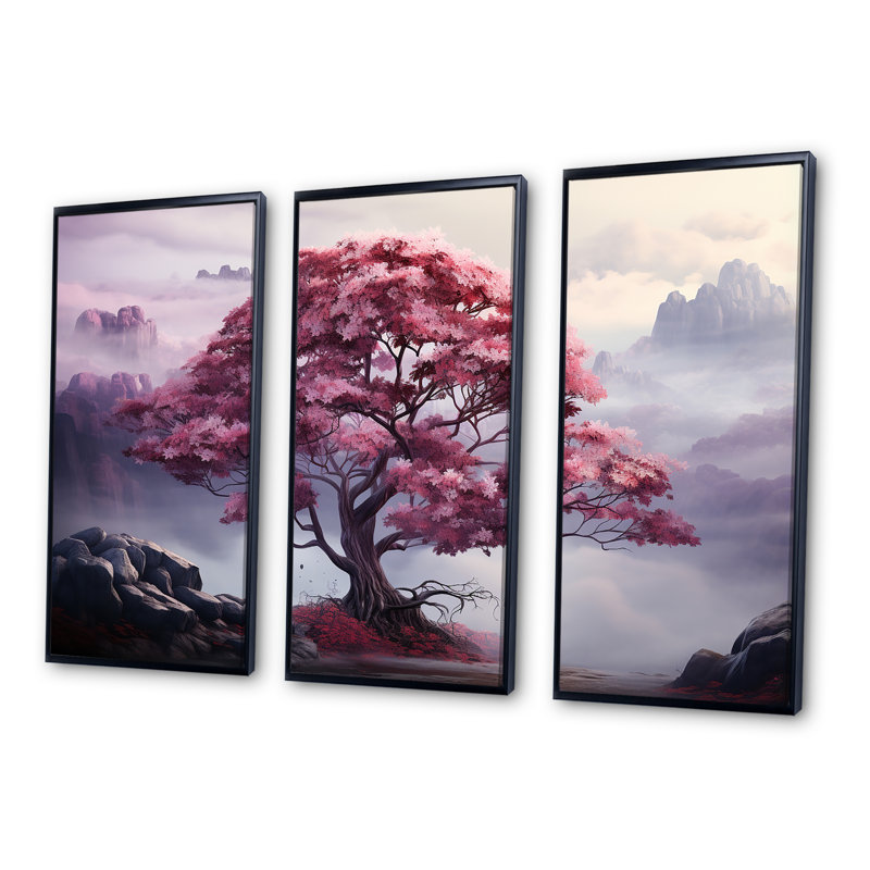 Ensemble de décorations murales Mystic Pink Trees In Amethyst Landscape IV - Arbre séquoia, H 28 po x l 36 po x P 1 po