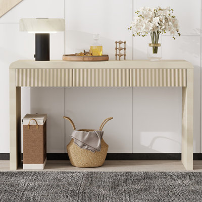 Rustic Console Table with 3 Fluted Drawers, Wood Veneer for Entryway or Living Room by Latitude Run