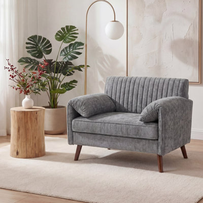 43.3" Oversized Accent Chair With 37.8" Extra-wide Seat, Chenille Modern Armchair With Quilting Backrest, Padded Arms, Solid Wood Legs For Living Room