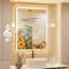 Miroir de salle de bain DEL Bluetooth avec cadre en aluminium, certifié FCC et ETL, antibuée, 3 températures de couleur, intensité variable, miroir mural lumineux avant et arrière-1335960408-1335960409