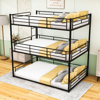 Metal Triple Bunk Bed with Safety Guardrails