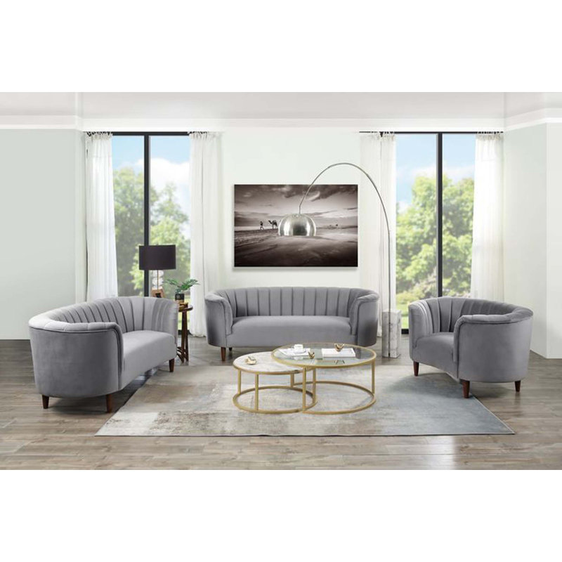 Fauteuil demi-tonneau 52 po, Velours gris