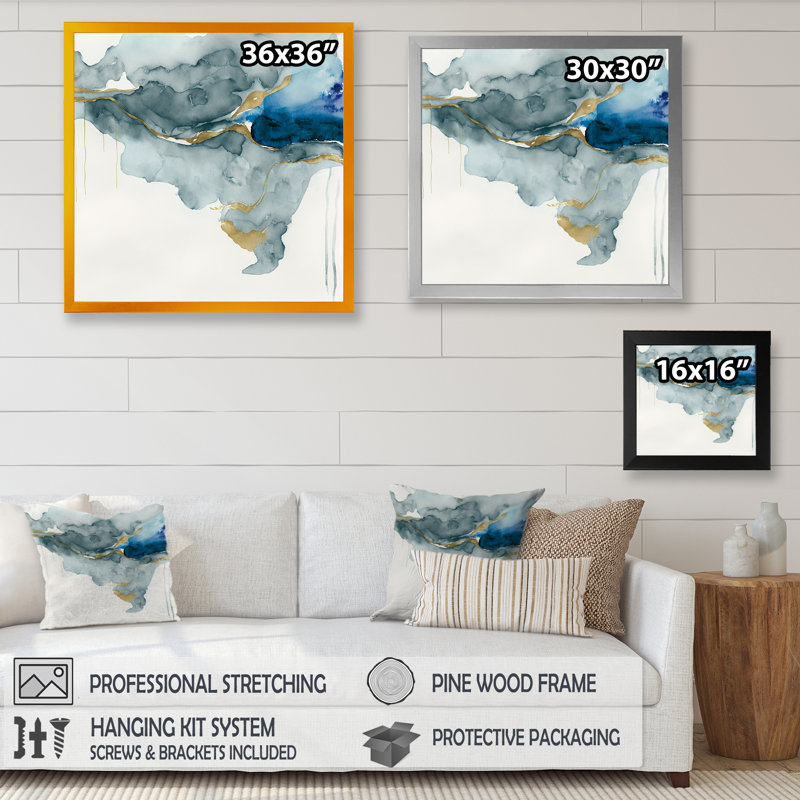 «Through The Sapphire Blue Clouds X», reproduction sur toile, Impression noire sur toile encadrée, L 16 po x H 16 po