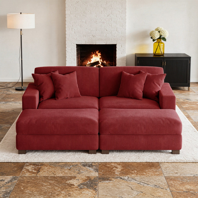 Canapé modulaire en velours côtelé, Red Corduroy, 33.1" H x 81.8" W x 71" D