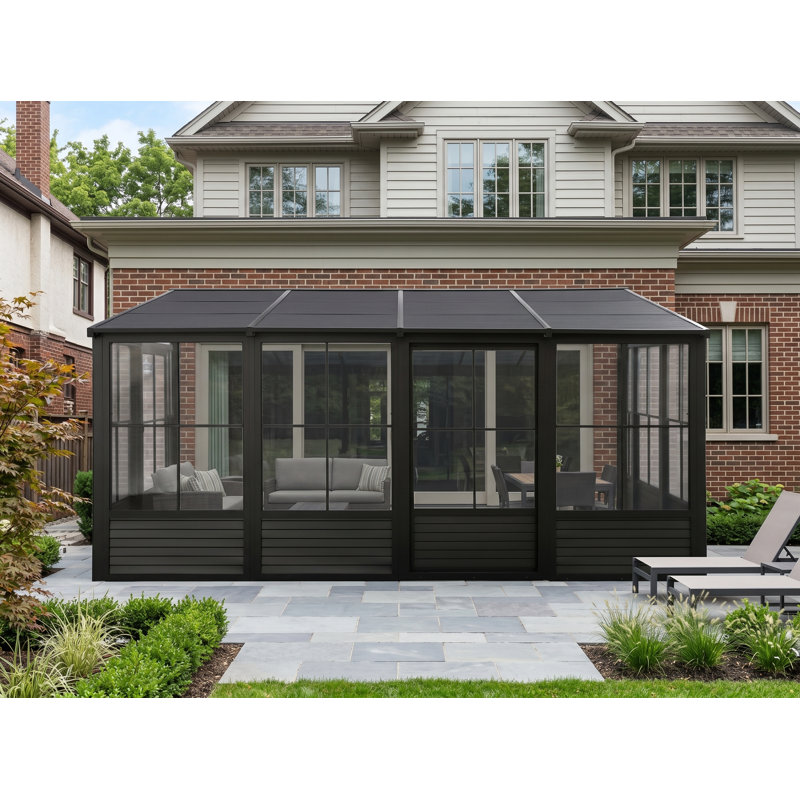 Florence Wall-Mounted Solarium with Metal Roof, 10' x 16', Black